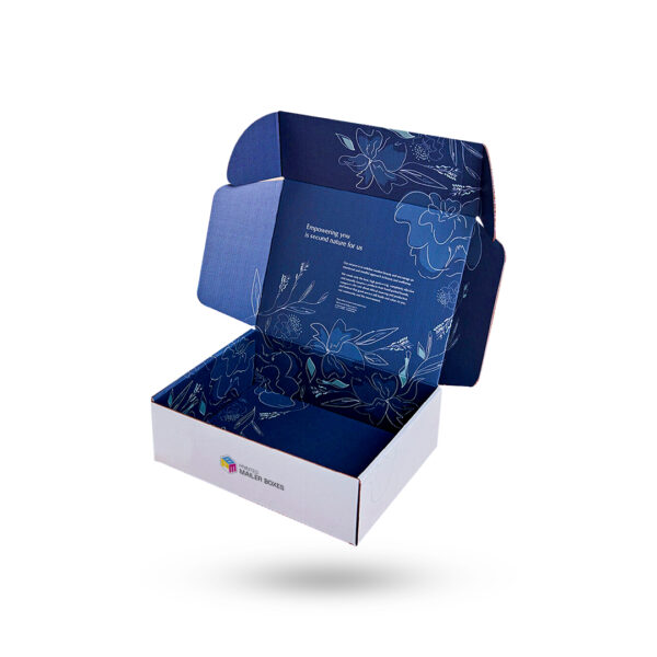 blue printed mailer boxes